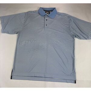 Footjoy Golf Polo Mens Sz M Blue Striped Prodry Lisle Short Sleeve‎ Shirt Preppy